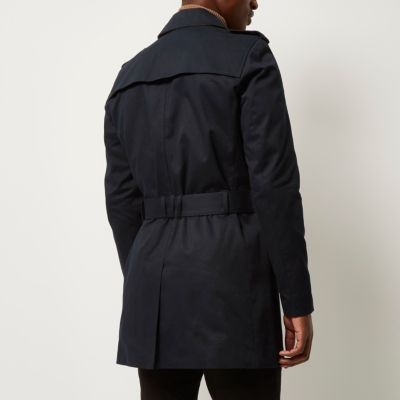 Navy double breasted military trench coat